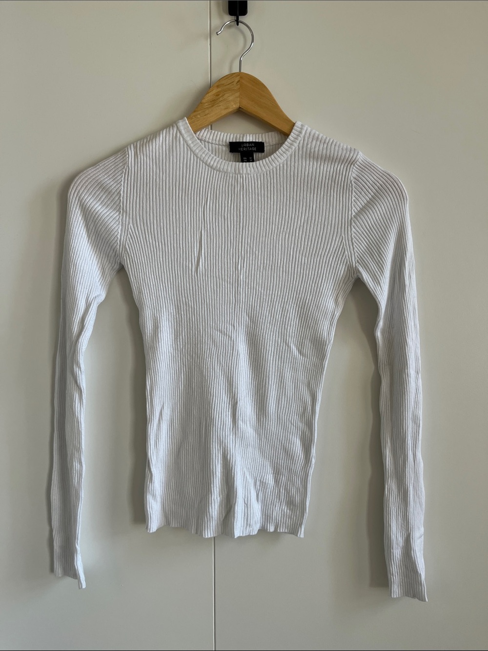 White Ribbed Long Sleeve Slim Tee